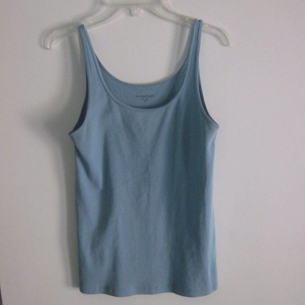Eileen Fisher Size PS Pale Blue Fitted Stretch Tank Organic Cotton Summer Top